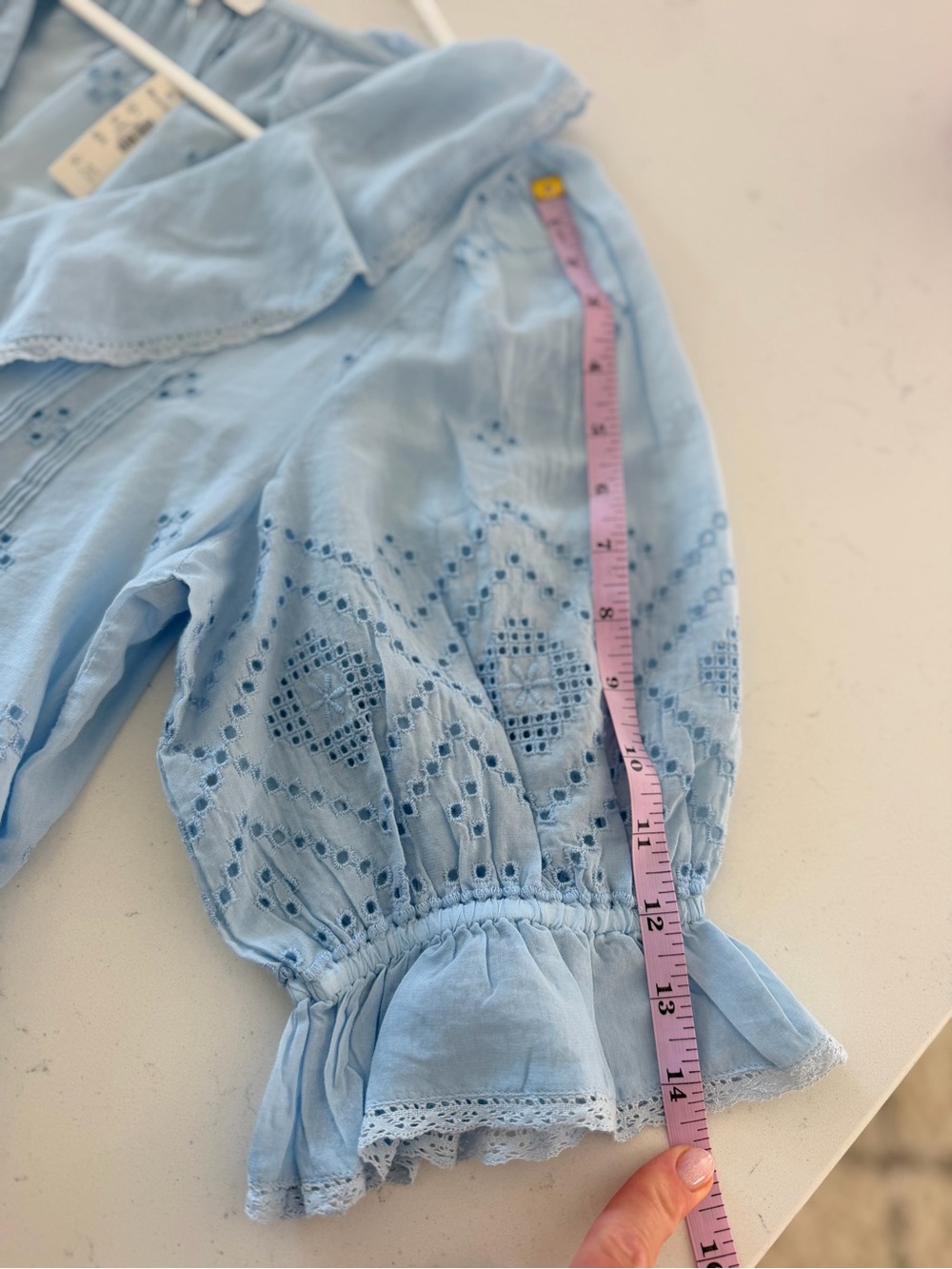Madewell Blue Pintuck Ruffle Puff Sleeve Top M NWT - Picture 9 of 9
